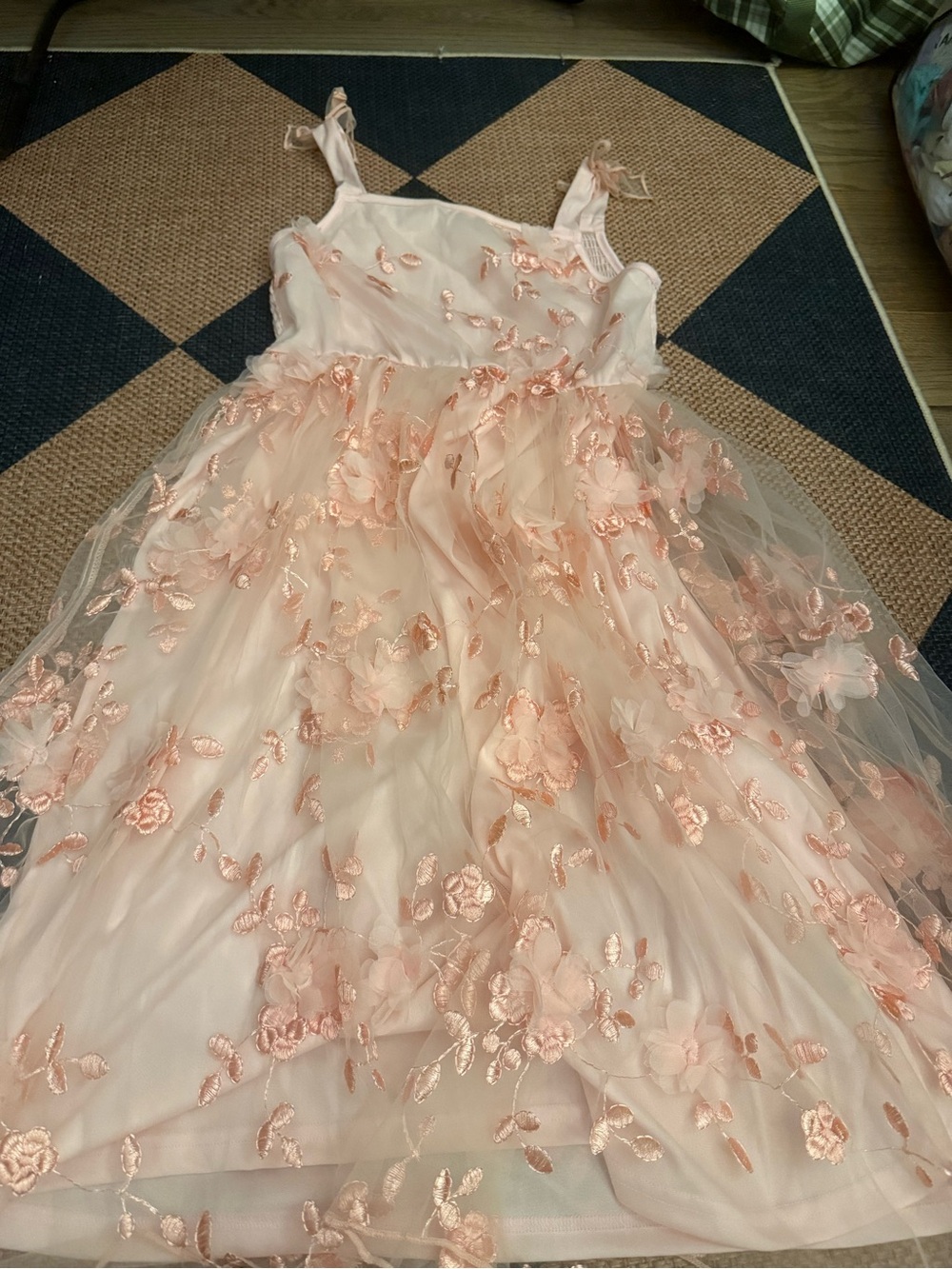SHEIN Blush Pink Embroidered Floral Tulle Dress